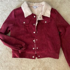 Never worn burgundy Sherpa collard jacket